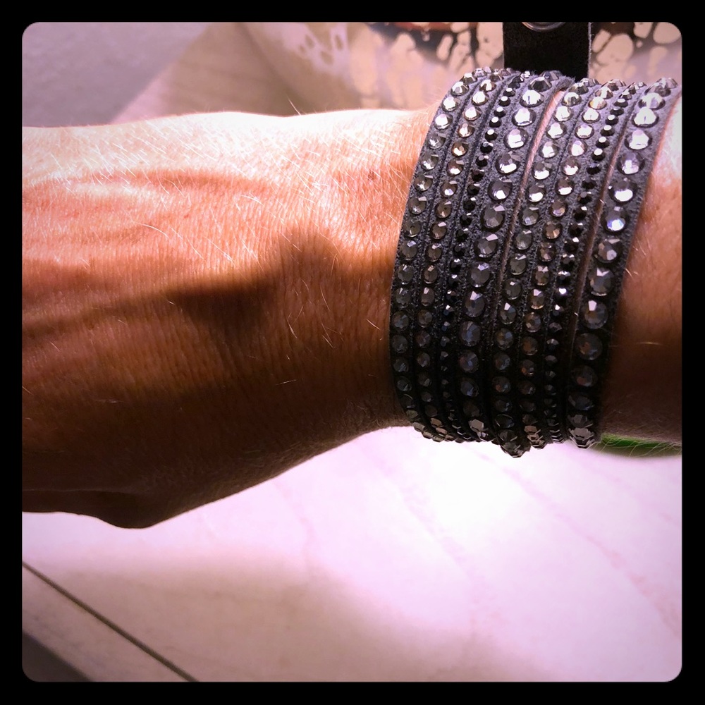 Swarovski Grey leather wrap crystal bracelet